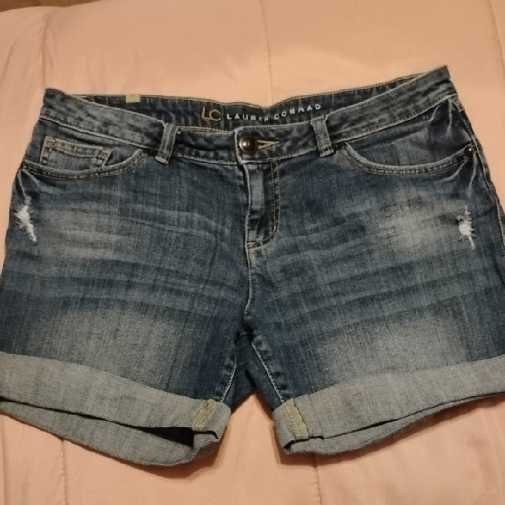 LC Lauren Conrad Blue Jean Shorts with Cuffed Hem